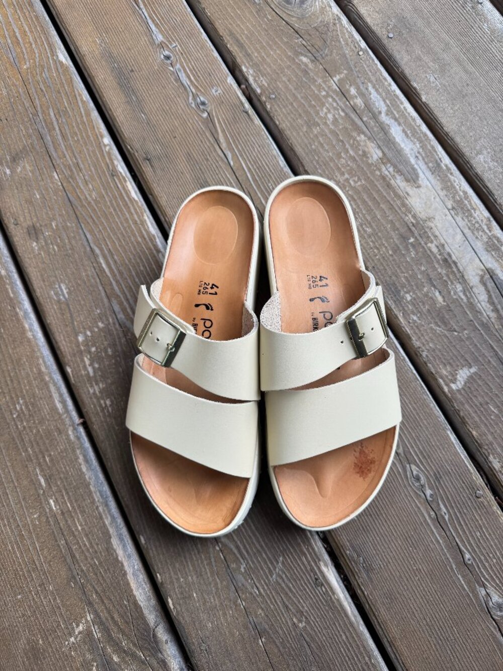 Papillio by BIRKENSTOCK Almina Ecru Leather Platform Sandals in Women's 41/US 10